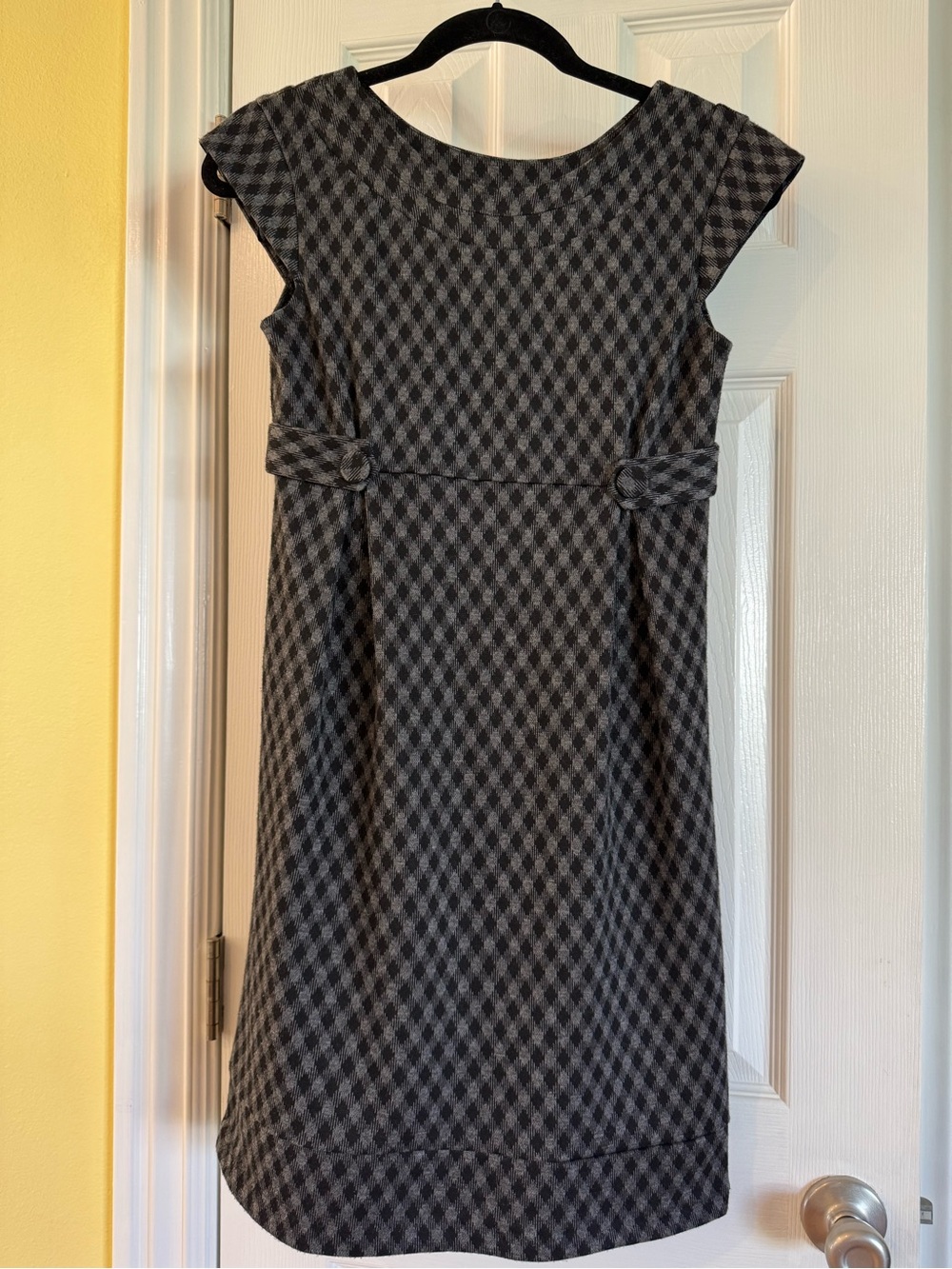 I.N. San Francisco Black & Gray Houndstooth Cap-Sleeve A-line Dress